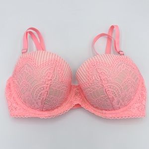 Victoria's Secret Neon Coral Lace Dream Angels Lined Demi Bra